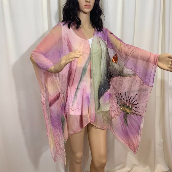 Silk Sequins & Beaded Coverup - Picture 2 of 12